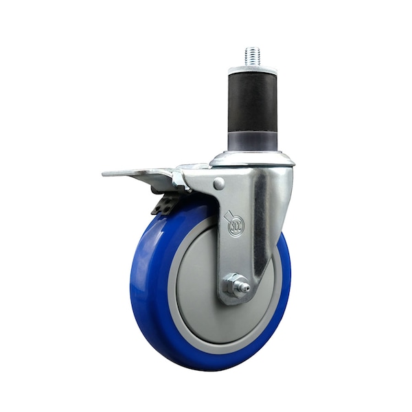 5'' Blue Poly Swivel 1-5/8'' Expanding Stem Caster Total Lock Brake